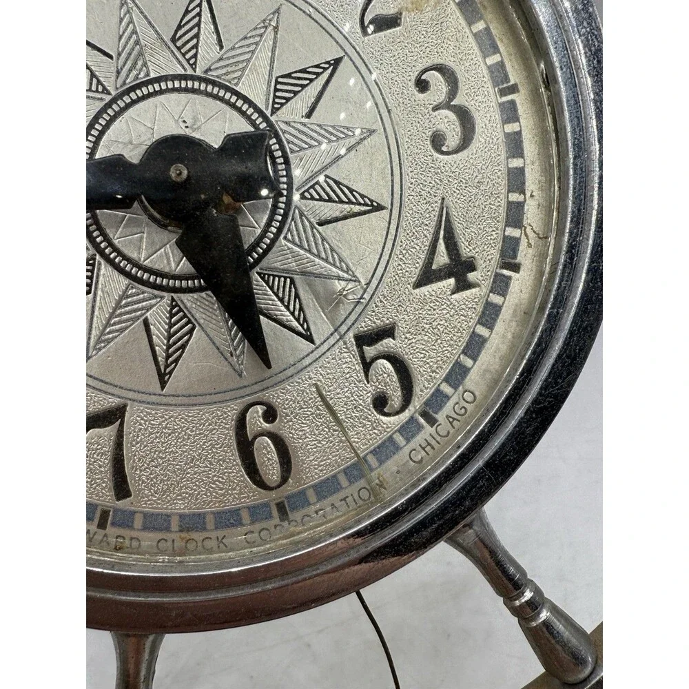 Vintage Howard Clock Corp Nautical Maritime Ships Wheel Electric Mantle Clock